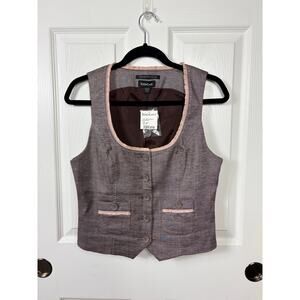 Bebe Contrast Trim Bustier Vest Ramie Linen Blend Brown Pink Women's Size M NWT